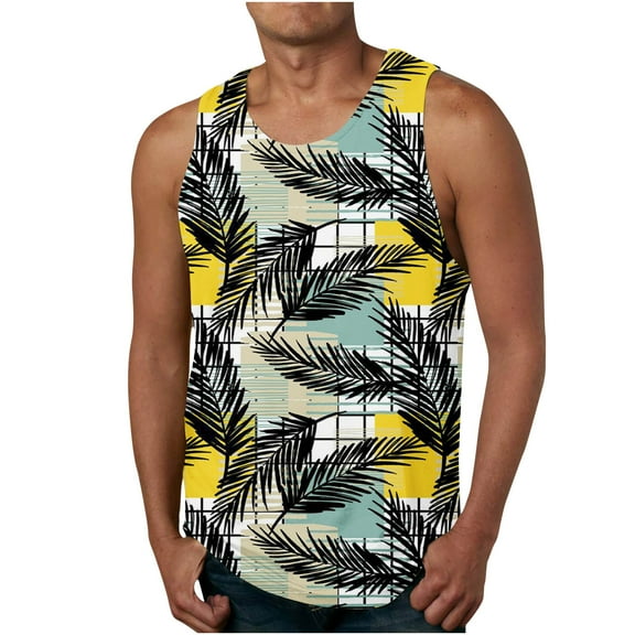 Njoeus Gym Tops Tee Shirts Mens Mens Fashion Big & Tall Hawaiian T-Shirt Sleeveless Tees Floral Print Tank Tops for Men Summer Beach Shirts Casual Sports Gym Workout Tops M-6Xl Tshirts Men