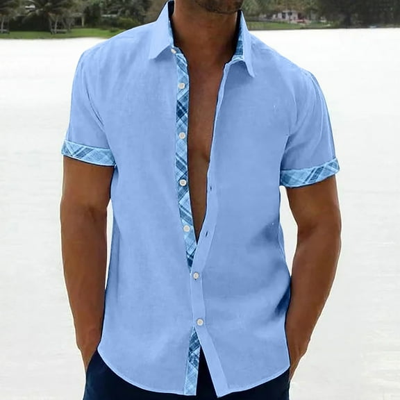 Njoeus Gym Tops Tee Shirts Mens Men's Shirt Short Sleeve Casual Vacation Beach Cardigan Top T-Shirt Blouse Button Up Cotton Linen Shirts for Men M-3Xl Mens Muscle Tank Tops