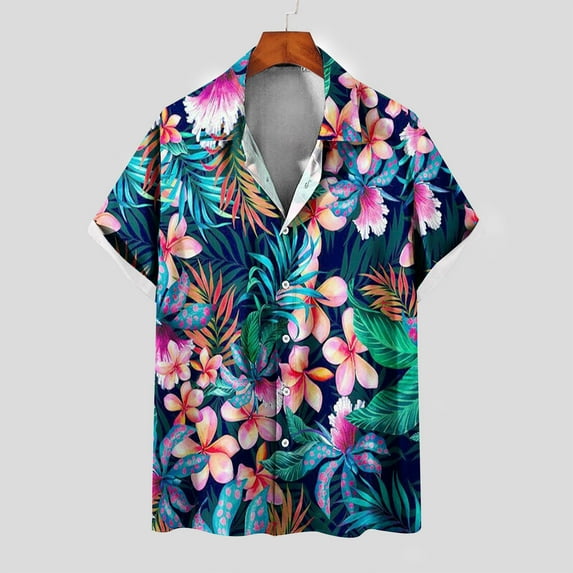 Njoeus Gym Tops Workout Tops Men's Palm Tree Printed Hawaiian T-Shirt Summer Short Sleeve Tees Button Up Casual Beach Shirt Tops for Men Big & Tall S-5Xl Tshirts Men