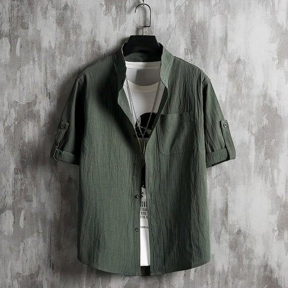 Njoeus Gym Tops Workout Tops Linen Shirt for Men, Men's Cotton Button Up T-Shirt Fashion Solid Short Sleeve Beach Shirts Casual Summer Tops Blouse M-5Xl(Available In Big & Tall) Mens Muscle Tank Tops