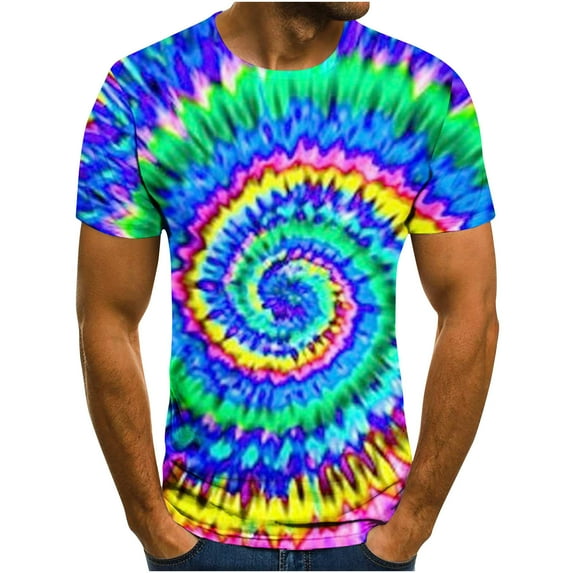Njoeus Gym Tops Workout Tops Men's T-Shirt Abstract Tie-Dyed Blouses Short Sleeve Round Neck Fashion Casual Daily Holiday T-Shirt Top Blouses Short Sleeve Shirts for Men
