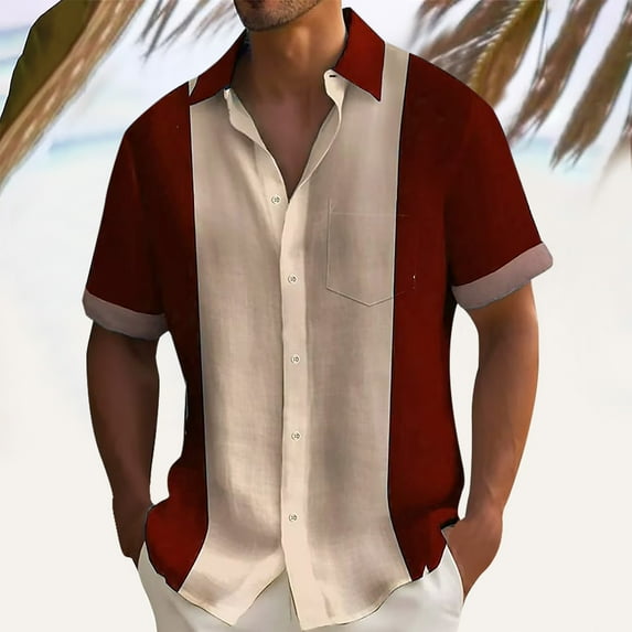 Njoeus Hawaiian Shirt for Men, Men's T-Shirts Men's Fashion Color Block Short Sleeve Shirt Big & Tall Shirts for Men Summer Beach Vacation Workout Shirt for Men Summer Savings Clearance