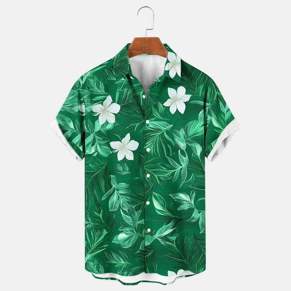Njoeus Hawaiian Shirt for Men Tropical Pattern Beach Shirt Casual Big & Tall Button Up Shirts for Men Hawaii Vacation Summer Clothes 2X 3X 4X Clearance Green