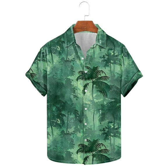 Njoeus Hawaiian Shirt for Men Summer Beach Casual Button Up Shirts Short Sleeve Tropical Vacation Shirts for Men Hawaii Party S-3X Clearance Green