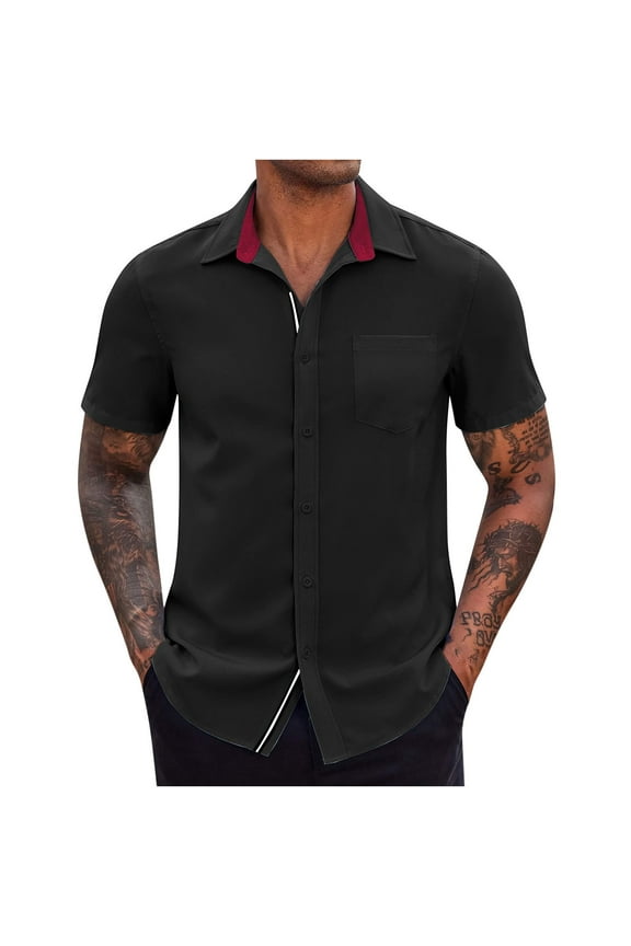 Hawaiian Shirt for Men, Work Blouse Mens Dress Shirt Casual Solid Button Up T-Shirt Short Sleeve Blouse Shirt Custom T Shirts On Clearance