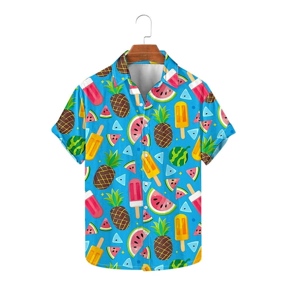 Njoeus Hawaiian Shirts for Men Funny Graphic Mens Regular Fits Short Sleeve Button-Down Shirt Men's Casual Party Beach Vacation Summer Clothes S-3XL Clearance Blue