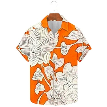 Njoeus Hawaiian Shirts for Men Summer Loose Casual Short Sleeve Mens Beach Shirts Button Up Floral Shirts Tropical Vacation Clothes （Available In Big & Tall Size) 3X 4X 5X Clearance Orange