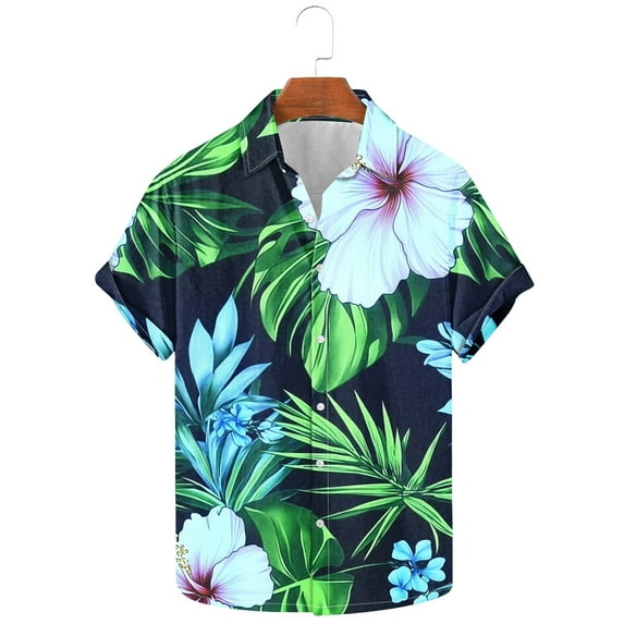 Njoeus Hawaiian Shirts for Men Summer Loose Casual Short Sleeve Mens Beach Shirts Button Up Floral Shirts Tropical Vacation Clothes (Available In Big & Tall Size) 3X 4X 5X Summer Savings Army Green