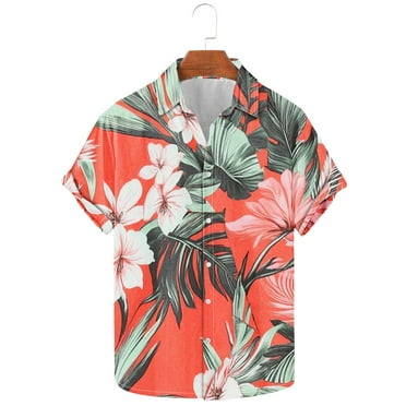 Njoeus Hawaiian Shirts for Men Summer Loose Casual Short Sleeve Mens Beach Shirts Button Up Floral Shirts Tropical Vacation Clothes （Available In Big & Tall Size) 3X 4X 5X Summer Savings Red
