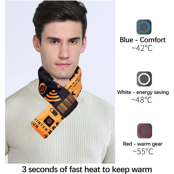 Njoeus Heated Scarf with 3 Temp Settings, USB Heating Scarf for Men Women Streetwear, Rechargeable Heating Scarfs Winter Fashion Print Skiing Heating Blanket (No Power Bank)