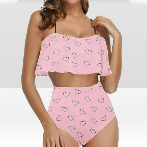 Aueoeo High Waist Tankinis Ruffle Swimsuits For Women Tummys Control Swimsuits For Women Plus Size Two-Piece Swimsuit Swimwear Shorts Womens Swimsuits On s