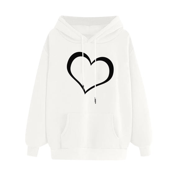 Njoeus Hoodies for Womens Cute Heart Print Sweatshirt Casual Fall Tops Long Sleeve Hooded Pullover with Pocket