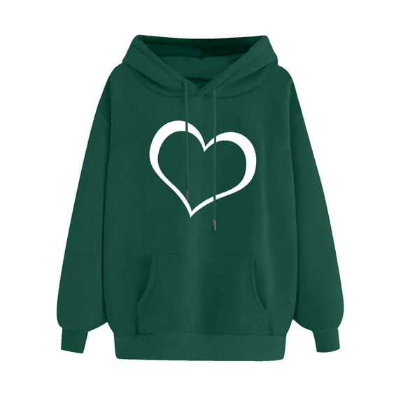 Njoeus Hoodies for Womens Cute Heart Print Sweatshirt Casual Fall Tops Long Sleeve Hooded Pullover with Pocket