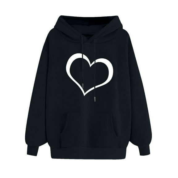 Njoeus Hoodies for Womens Cute Heart Print Sweatshirt Casual Fall Tops Long Sleeve Hooded Pullover with Pocket