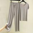 thumbnail image 1 of Njoeus Ice Silk Pajama Sets for Women 2 Piece Sleepwear Women Short Sleeve Tops and Long Pants Pjs Set Comfy Loungewear Summer Outfits M-XXL, 1 of 7