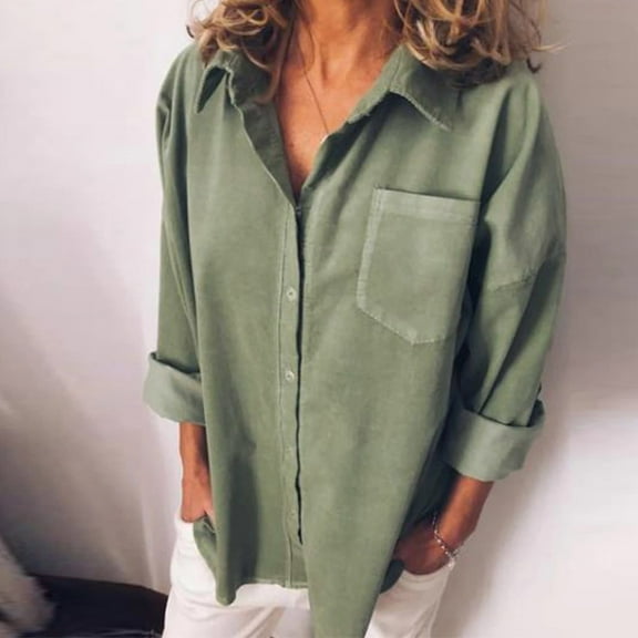 Njoeus Ladies Tops and Blouses, Women's Casual Button Up Shirts Long Sleeve T-Shirt Loose Blouse Office Work Tops Tunics Shirt with Pocket M-4XL