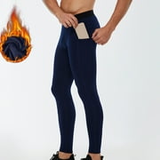 NJOEUS Long Johns for Men, Thermal Underwear for Men Long Underwear Mens Leggings Fleece Lined Fitness Workout Yoga Pants Men Cold Weather Bottoms with Pockets Navy L
