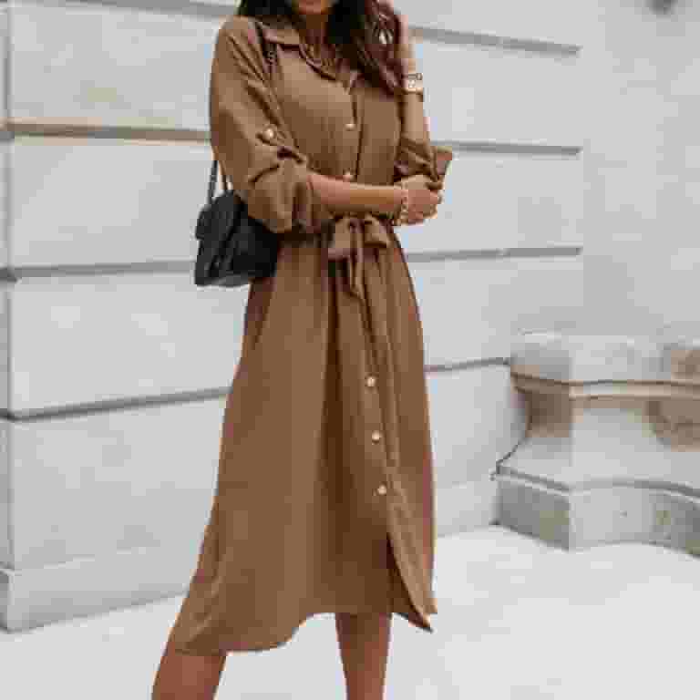 Elegant Solid With Belt Turndown Collar Shirt Dress Dresses Elegant Solid With Belt Turndown Collar Shirt Dress Dresses