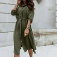 thumbnail image 1 of Njoeus Long Maxi Shirt Dress for Womens Casual Elegant Button Front Collar Long Sleeve Loose Midi Dresses with Belt, 1 of 8