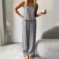 thumbnail image 1 of Njoeus Matching Pj Set Women, Women Sets 2 Piece Outfits Women's Fashion 2 Piece Cotton Linen Lounge Outfits Sleepwear Sleeveless Spaghetti Strap Tank Top Pants Set Sexy Pajama Set for Women Clearance, 1 of 6