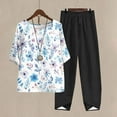 thumbnail image 1 of Njoeus Matching Sets for Women,Plus Size Lounge Two Piece Linen Outfits Floral Print Elegant Short Sleeve Tunic Top and Baggy Capris Pants Loose Casual Pajamas Sets S-4XL On Clearance, 1 of 5
