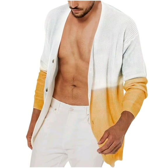 Njoeus Men Cardigans Color Block Sweaters Men's Button V-Neck Knit Cardigan Sweater Jacket Coat S-4XL（Available in Big & Tall)