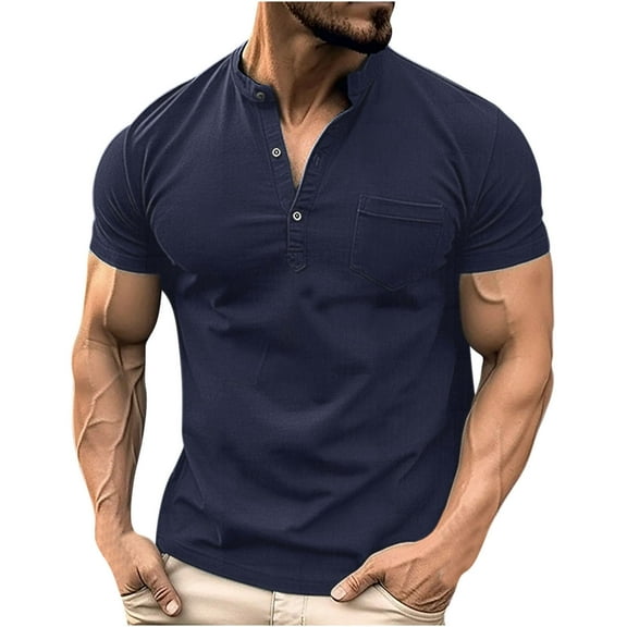 Njoeus Men Casual Basic Henleys T-Shirts Short Sleeve Business Work Shirt for Men Summer Solid Color Dress Shirts with Pocket S-3XL