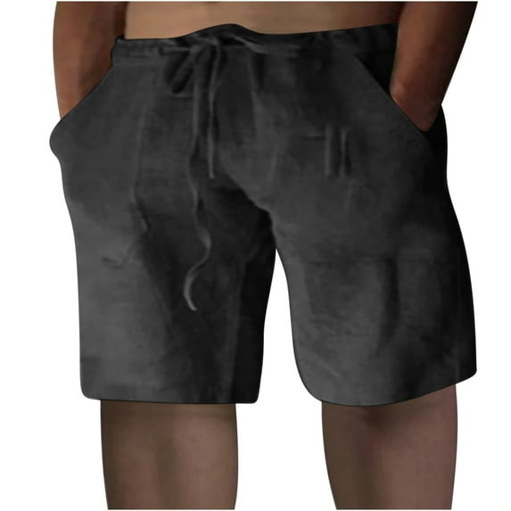 Njoeus Men Cotton Linen Casual Shorts Classic-Fit Short Mens Drawstring Waist Summer Beach Shorts with Pockets M-4XL (Available in Big & Tall Sizes)