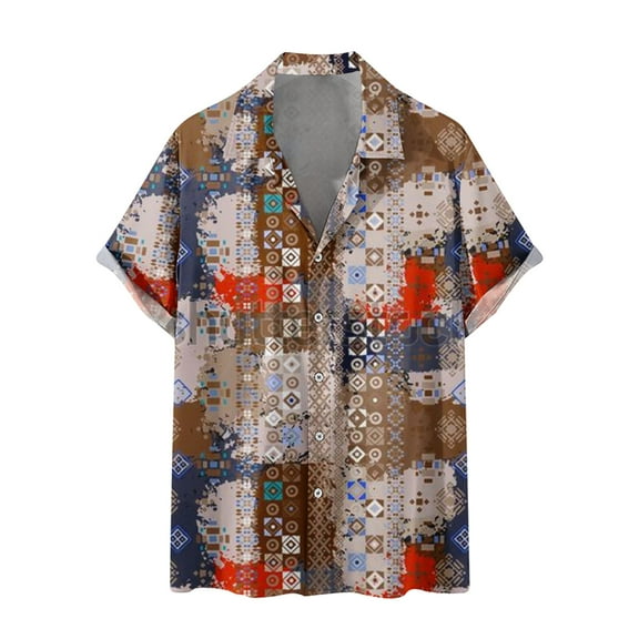 Njoeus Men's Athletic Shirts & Tees Mens Graphic T Shirts Men's Big & Tall Ethnic Beach Shirt Vintage Print Hawaiian T-Shirt Short Sleeve Button Up Tees Casual Party Summer Tops S-5Xl Summer Tops for