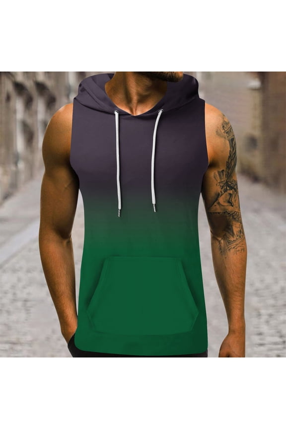Men's Athletic Shirts & Tees Short Sleeve Tops Men's Hooded Tank Top Summer Workout Sports Shirt Tops Sleeveless Drawstring Pocket Hoodies Vests Casual T-Shirt Top Graphic Tees