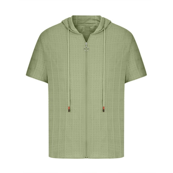 Njoeus Men's Athletic Shirts & Tees Sports Shirts for Men Men's Casual Hoodies Shirts Short Sleeve Zip Up Hooded Blouse Mens Slim Fitted Gym Workout Tops Summer Shirts Cotton Jacket M-3Xl Summer Tops