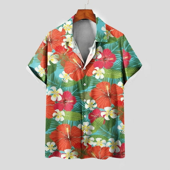 Njoeus Men's Athletic Shirts & Tees T Shirts for Man Men's Big & Tall Hawaiian Shirts Casual Beach Svacation Summer Tops Button Up Short Sleeve T-Shirt Blouses S-5Xl Short Sleeve Shirts for Men