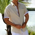 thumbnail image 1 of Njoeus Men's Athletic Shirts & Tees T Shirts for Man Men's Hawaiian Beach Linen Shirt Cotton Short Sleeve Lapel Dress Shirt Casual Summer Vacation Shirt Tops M-3Xl Summer Tops for Men 2024, 1 of 6