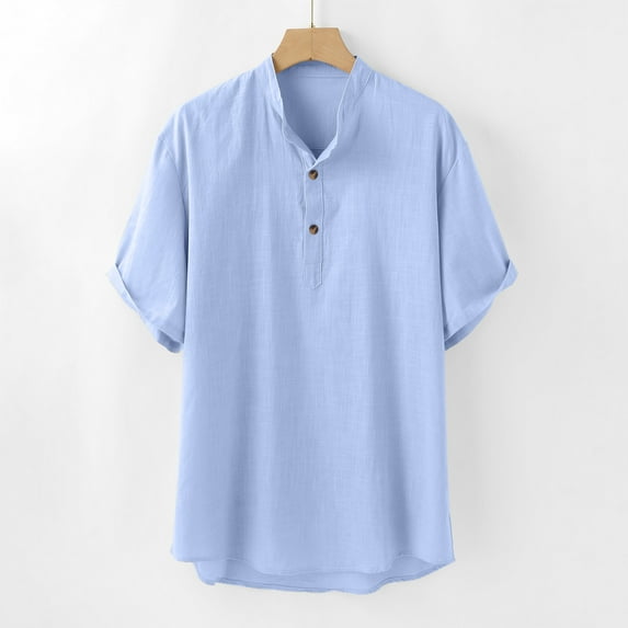 Njoeus Men's Athletic Shirts & Tees Men's Tee-Shirts Men's Cotton Linen T-Shirt Shirt, Relaxed Fitting Short Sleeve Beach Shirts Button Comfort Lightweight Casual T-Shirt Top Blouse M-3Xl Summer Tops
