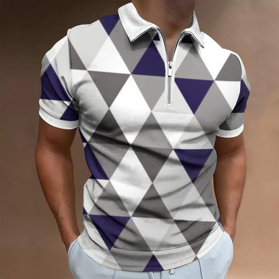 Njoeus Men's Athletic Shirts & Tees Workout Tops Men's Casual Short Sleeve Sports Shirt Zip Up Summer Slim Fitted T-Shirts Geometric Graphic Printed Tops Beach Tees Blouses Mens Muscle Tank Tops