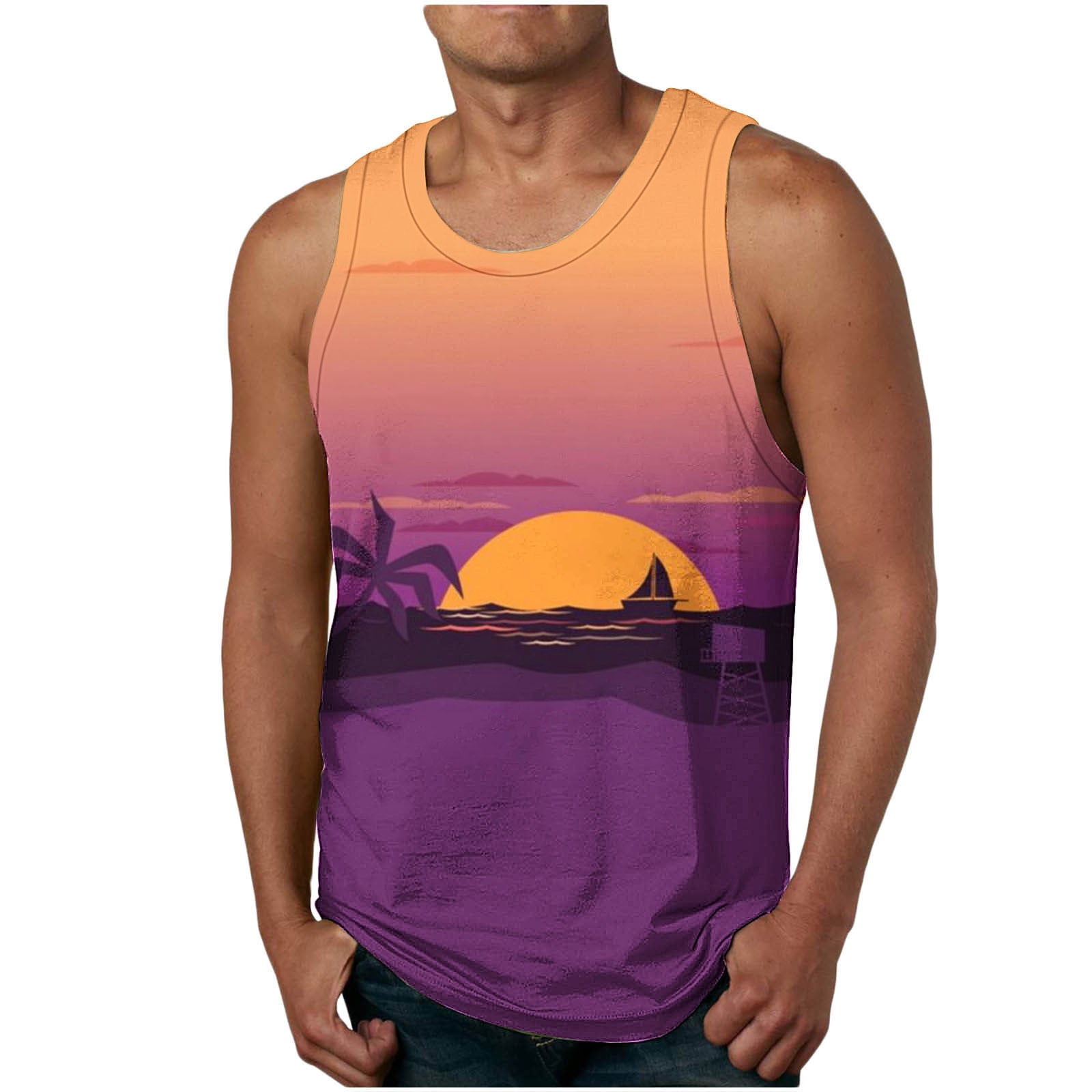 Njoeus Men's Beach Tank Tops Mens Summer Hawaiian Graphic Tees