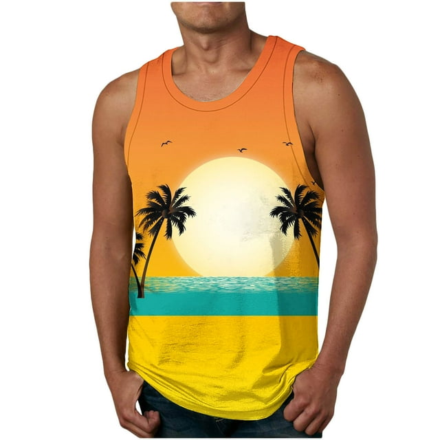 Njoeus Men's Beach Tank Tops Mens Summer Hawaiian Graphic Tees