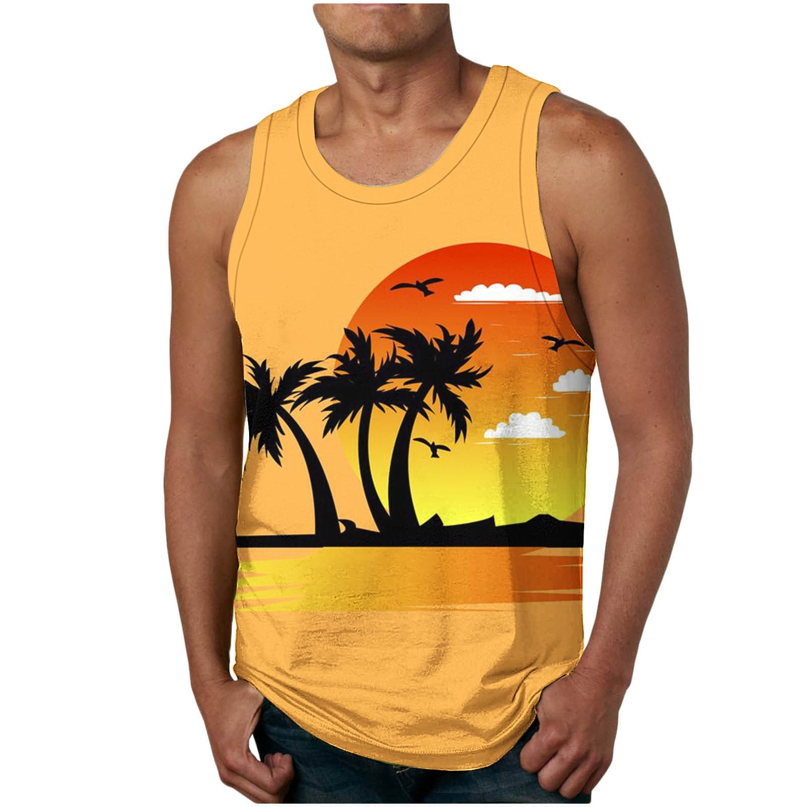 Njoeus Men's Beach Tank Tops Mens Summer Hawaiian Graphic Tees