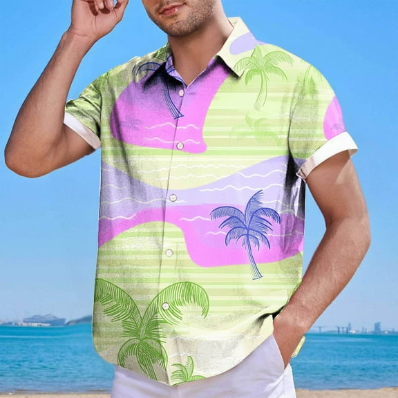 Njoeus Men's Big & Tall Hawaiian Shirt Short Sleeve Palm Tree Printed Button Up Shirts for Men Casual Summer Beach Shirts Party Holiday Tropical Shirt 3X 4X 5X Clearance Blue