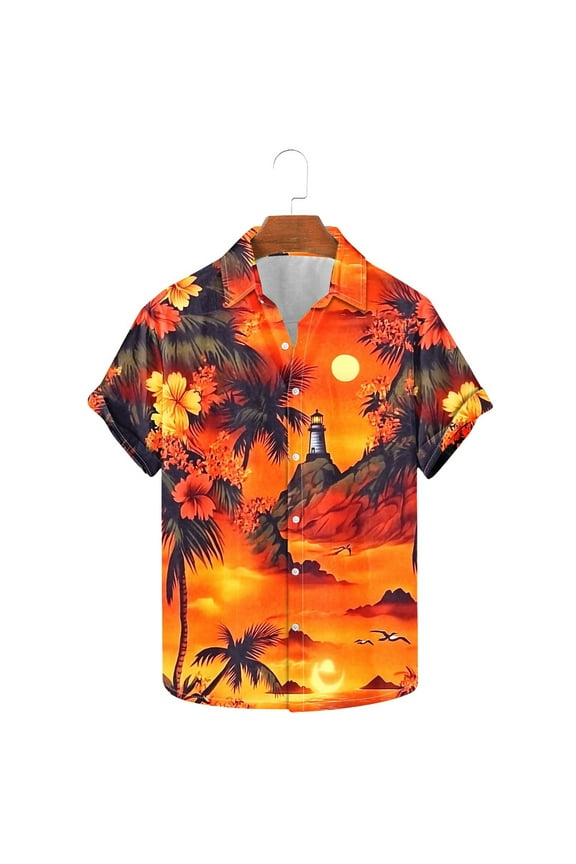 Men's Big & Tall Shirts Floral Palm Tree Printed Hawaiian Shirts Casual Button-Down Short Sleeve Beach Shirt for Men Summer Vacation 3X 4X 5X Clearance Orange