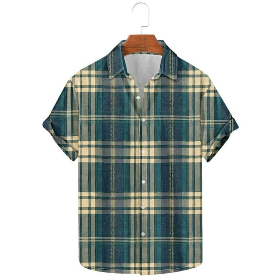 Njoeus Men's Big & Tall Short Sleeve Plaid T-Shirts Summer Button-Down Shirts Casual Blouses Tops 3X 4X 5X Summer Savings Army Green