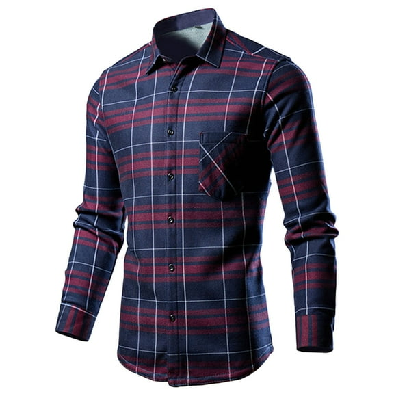 Njoeus Men's Button-Down Plaid Shirts Regular Fitted Long Sleeve Dress Shirts for Men Casual Work T-Shirts with Pocket （Available In Big & Tall Size) 3X 4X 5X Clearance Purple