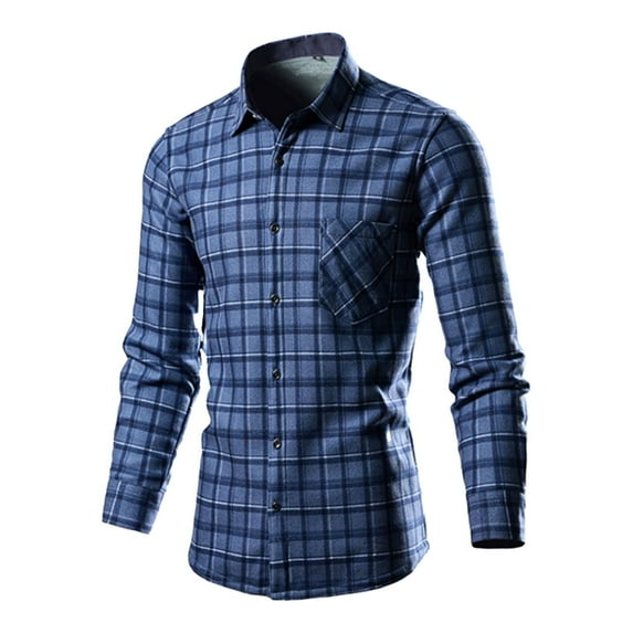 Njoeus Men's Button-Down Plaid Shirts Regular Fitted Long Sleeve Dress Shirts for Men Casual Work T-Shirts with Pocket (Available In Big & Tall Size) 3X 4X 5X Summer Savings Light Blue