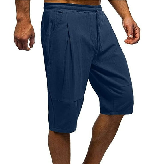 Njoeus Men's Casual Athletic Shorts Mens Big &Tall Basketball Workout Running Gym Shorts Comfy Cotton Linen Beach Capris Shorts for Men M-5XL
