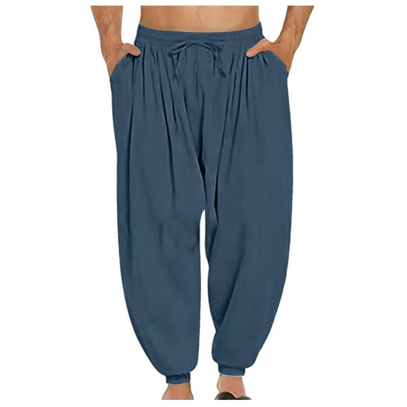 Njoeus Men's Casual Cotton Linen Baggy Pants Loose Yoga Beach Harems Pants M-3XL