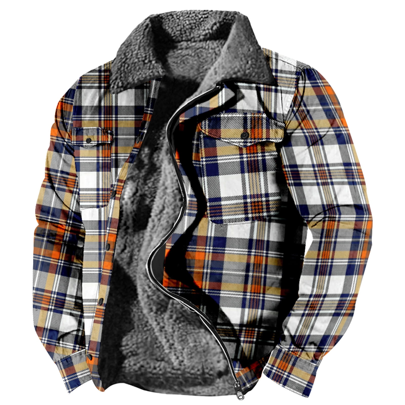 Njoeus Men's Casual Fleeces Sherpas Lined Flannel Plaid Shirt Jacket