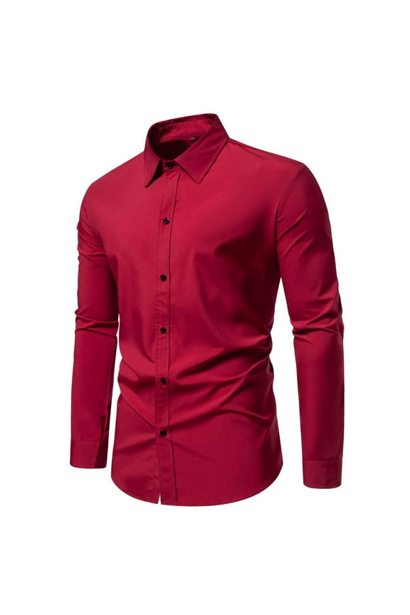 Men's Casual Long Sleeve Dress Shirt Solid Classic Fitted Button Up Work Shirts