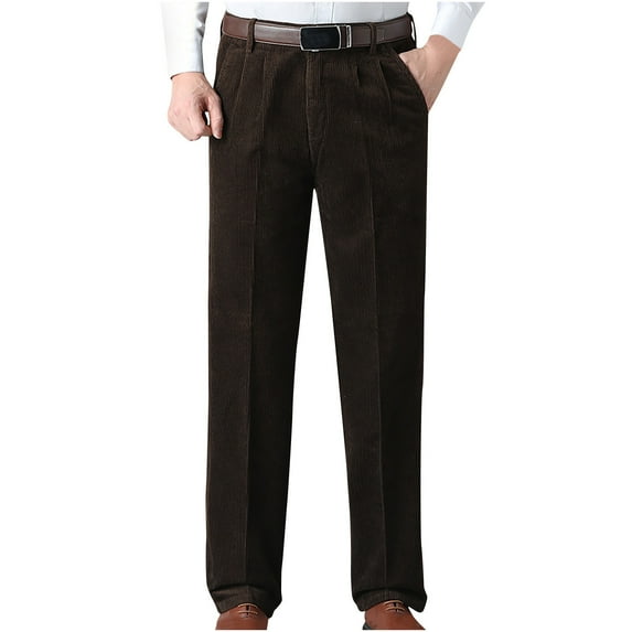 Njoeus Men's Corduroy Relaxed Fitting Comfort Khaki Pants Mens Cotton Straight Flat-Front Office Work Pants for Men Big & Tall Fall Winter S-5XL (No Belt)