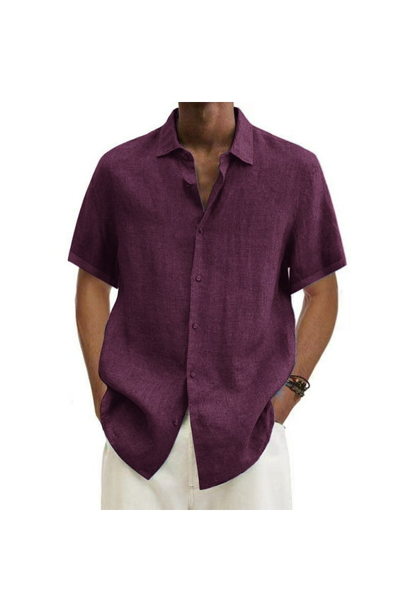 Men's Cotton Linen T-shirt Mens Casual Short Sleeve Button-Down Shirts Hawaiian Beach Tshirt Tops for Men S-5XL (Available in Big & Tall Size)