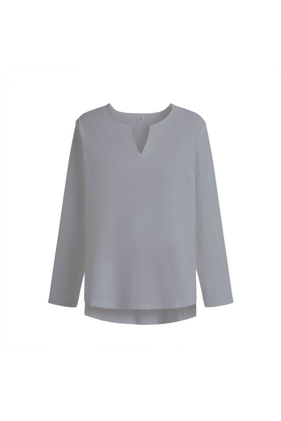 Men's Cotton Loose Long Sleeve Tunic Shirt Mens Big & Tall Linen Hippie T Shirts Casual V Neck Beach Henleys Top S-5XL